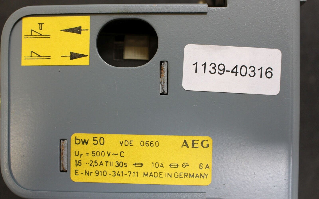 AEG Thermischer Überstromauslöser Typ bw 50 1,6-2,5A 30s E-Nr. 910-341-711