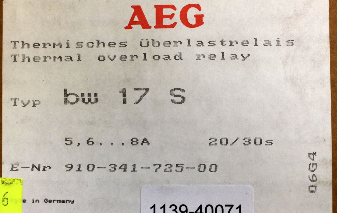 AEG Thermisches Überstromrelais bw 17 S 5,6-8A - 910-341-725-00 - 1 Stück