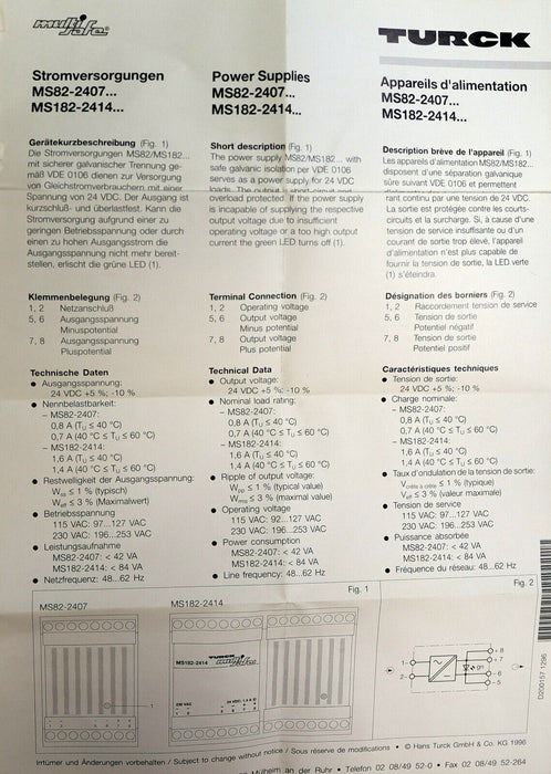 TURCK MULTISAFE Netzteil Power Supply MS 82-2407 / 230VAC Bestl.Nr: 0516200