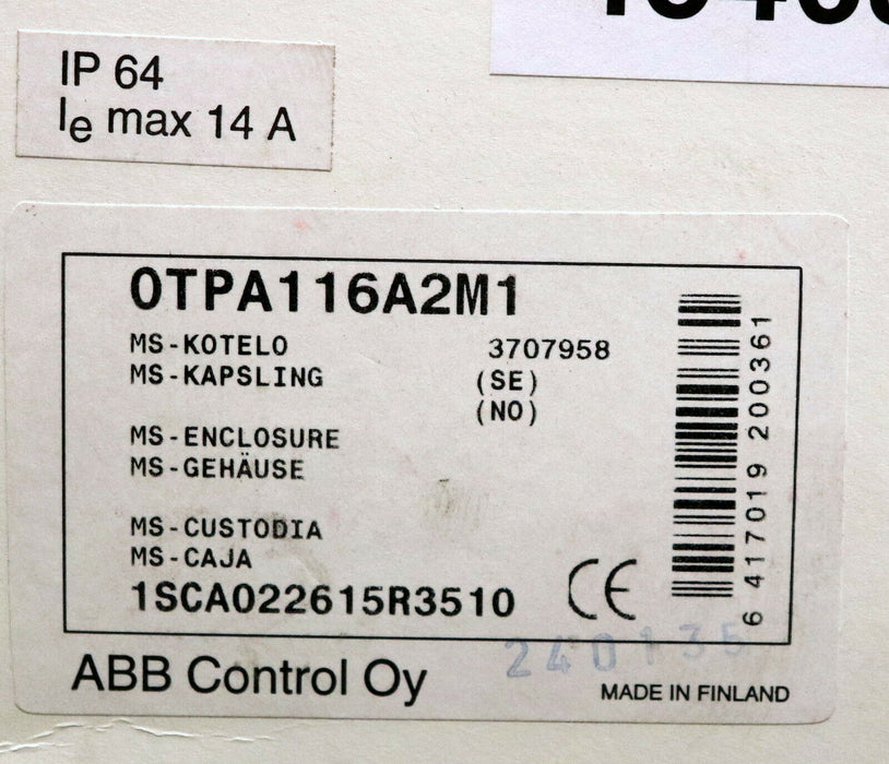 ABB MS Leergehäuse mit Drehgriff für Schaltgeräte OTPA116A2M1 IP64 Iemax=14A