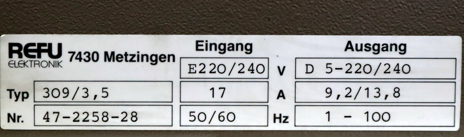 REFU / KLINGELNBERG Frequenzumrichter REFU 309 - Typ 309/3,5 für z.B.: WNC80