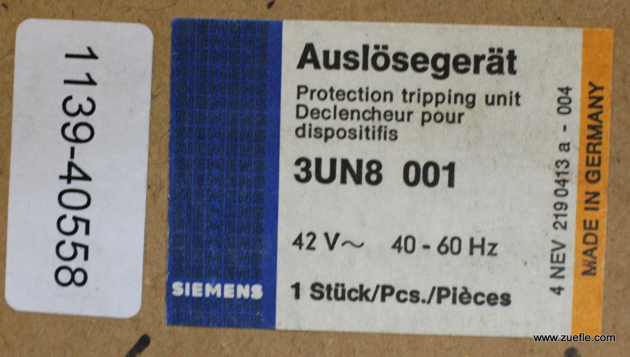 SIEMENS Motorschutz-Auslösegerät 3UN8 001 - 42VAC - 40-60Hz