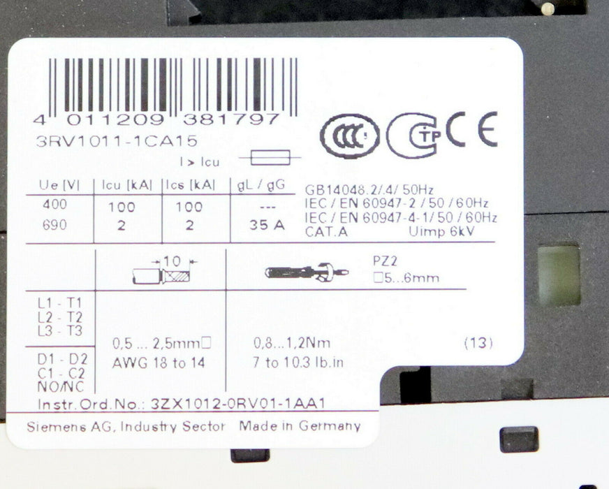 SIEMENS 2 Stück Motorschutzschalter 3RV1011-1CA15 1,8-2,5A 1NO + 1NC