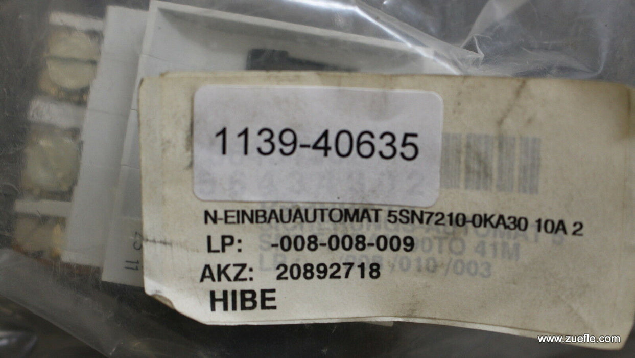 SIEMENS N-Einbauautomat N-circuit breaker 5SN7210 10A 2-polig L10A 380VAC