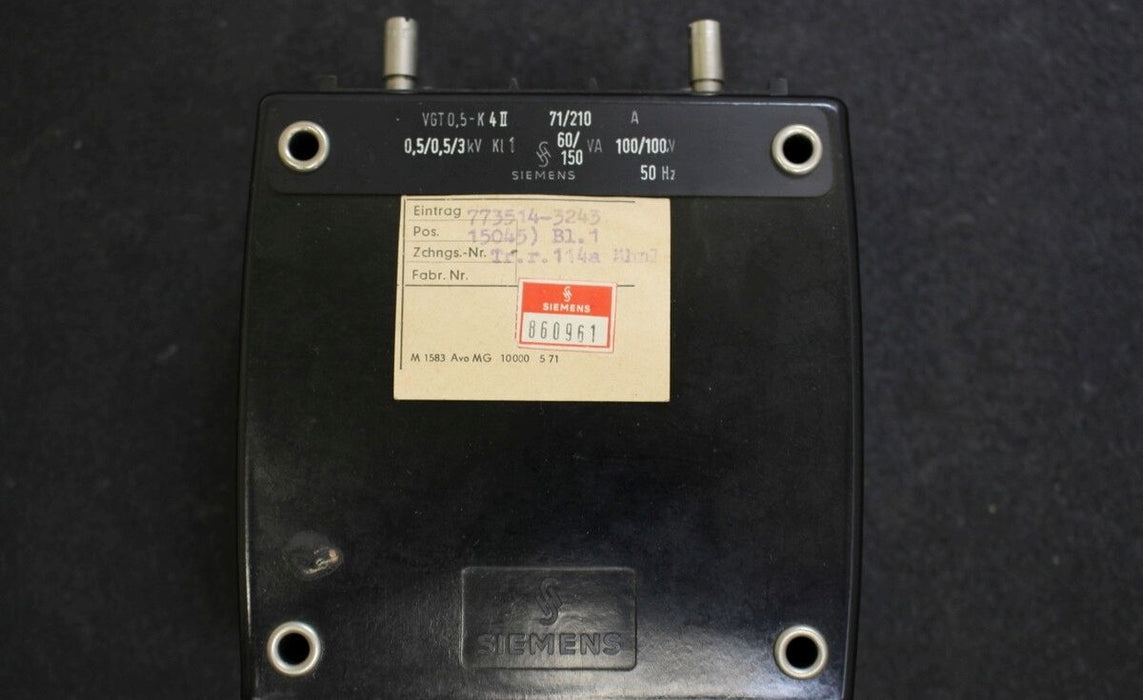 SIEMENS Wandler VGT0,5-K4II - 71/210 - 0,5/0,5/3kV - Kl1 - 60/150VA - 100/100V