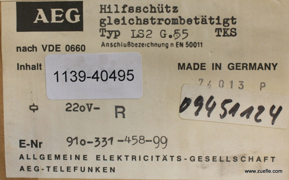 AEG Hilfsschütz control relay LS 2G.55E TKS Us=220VDC R 910-331-458-99