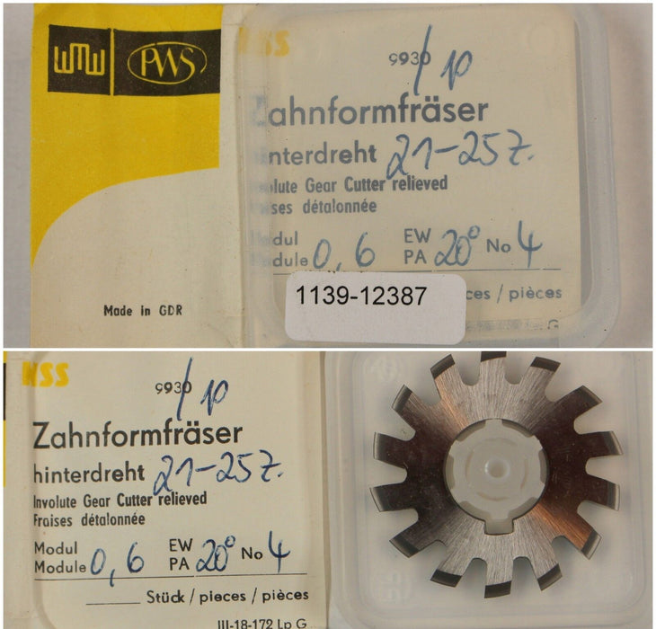 Zahnformfräser m= 0,6 EGW 20° BP I n. DIN 3972 Fräser-Nr. 4 für 21 - 25 Zähne