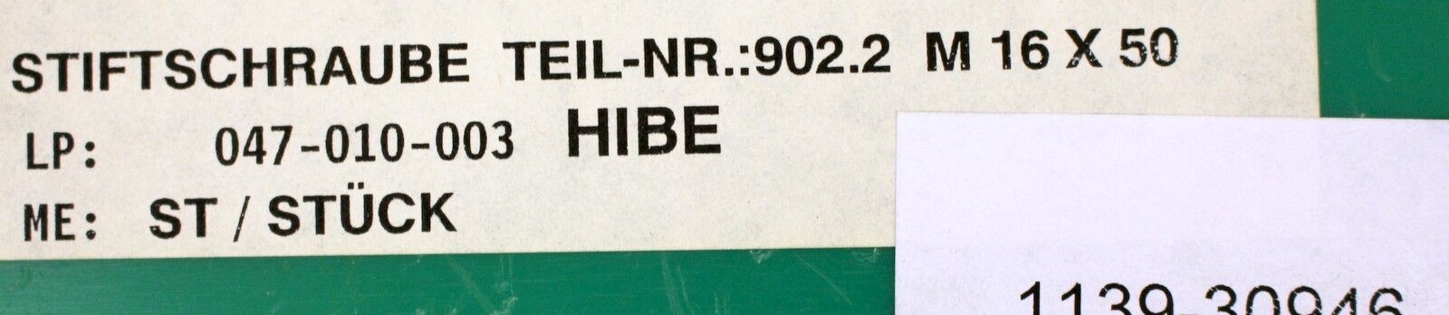 Stiftschraube M16x50 Teil 902.2 für Reaktorabsperrventil NUCA320 Typ IV-V 2 DN50