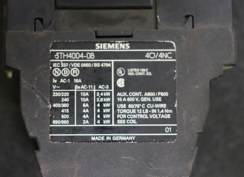 SIEMENS Schütz 04E 3TH4004-0B 4Ö + 4NC Steuerspannung 24VDC gebraucht