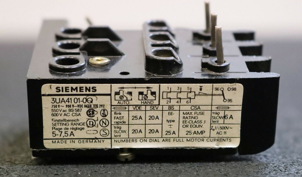 SIEMENS Überlastrelais 3UA4101-0Q Einstellbereich 5-7,5A unbenutzt