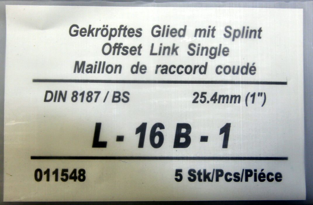 5x Gekröpftes Glied mit Splint Offset Link Single Simplex DIN8187/BS 16B-1 Typ L