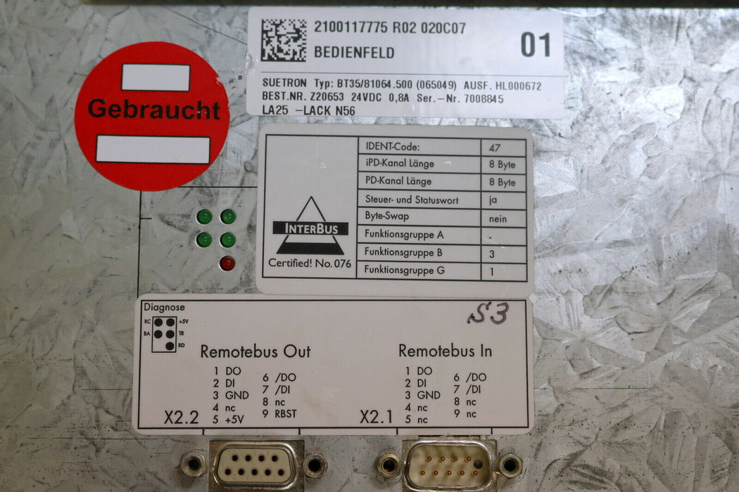 SÜTRON / DÜRR / BEHR Bedienfeld - panel BT35 Typ 81064.500 mit Eproms HL000677