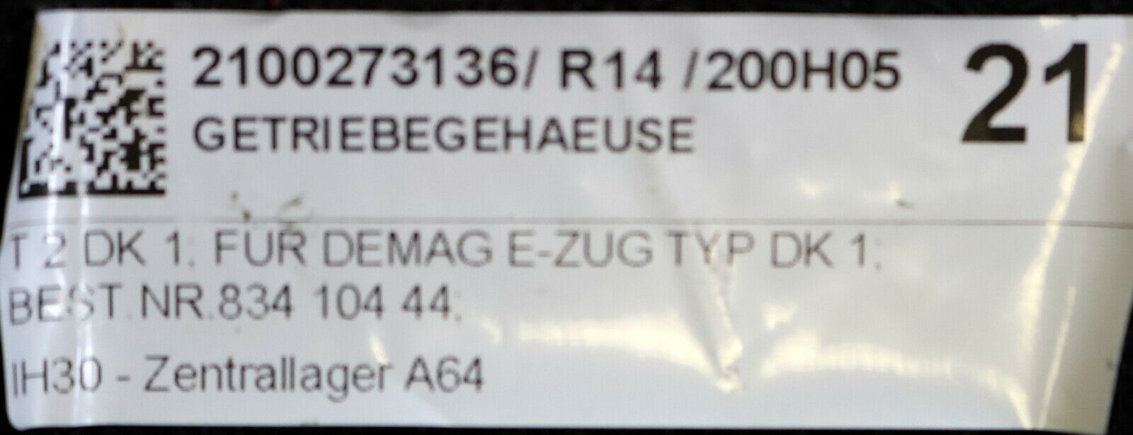 DEMAG Getriebegehäuse Art.Nr. 83410344 für DEMAG E-Zug Typ DK1 T2 DK1 unbenutzt