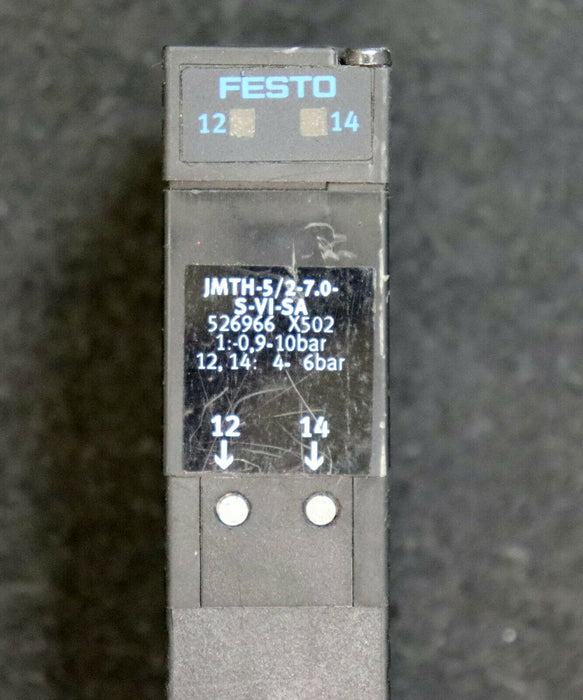 FESTO Magnetventil JMTH-5/2-7,0-S-VI-SA Nr.526966 X502 1: 0,9-10bar 12,14:4-6bar