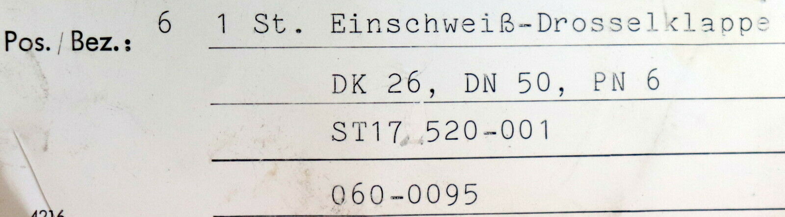 KRAFTWERK UNION AG Einschweiss-Drosselklappe DN50 PN6 DK26 - ST35.8