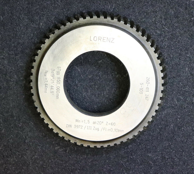 LORENZ Scheibenschneidrad Schrägverzahnung m= 1,5mm 20° EGW hkw=1,25xm - links