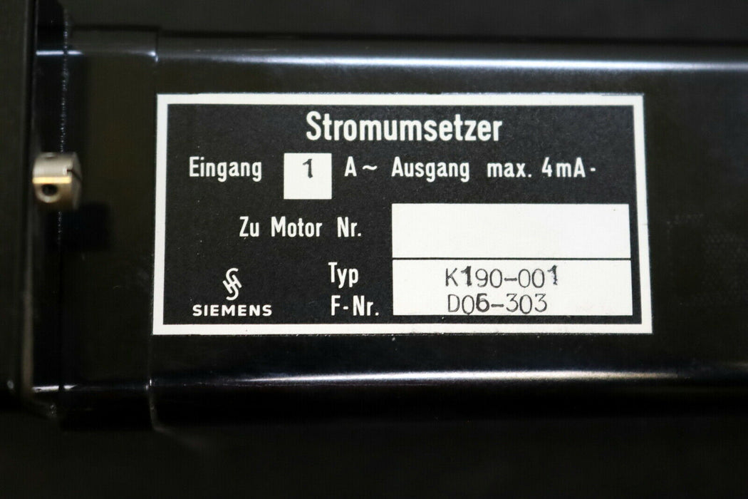 SIEMENS Stromumsetzer Typ K190-001 Eingang 1A Ausgang max. 4mA - unbenutzt