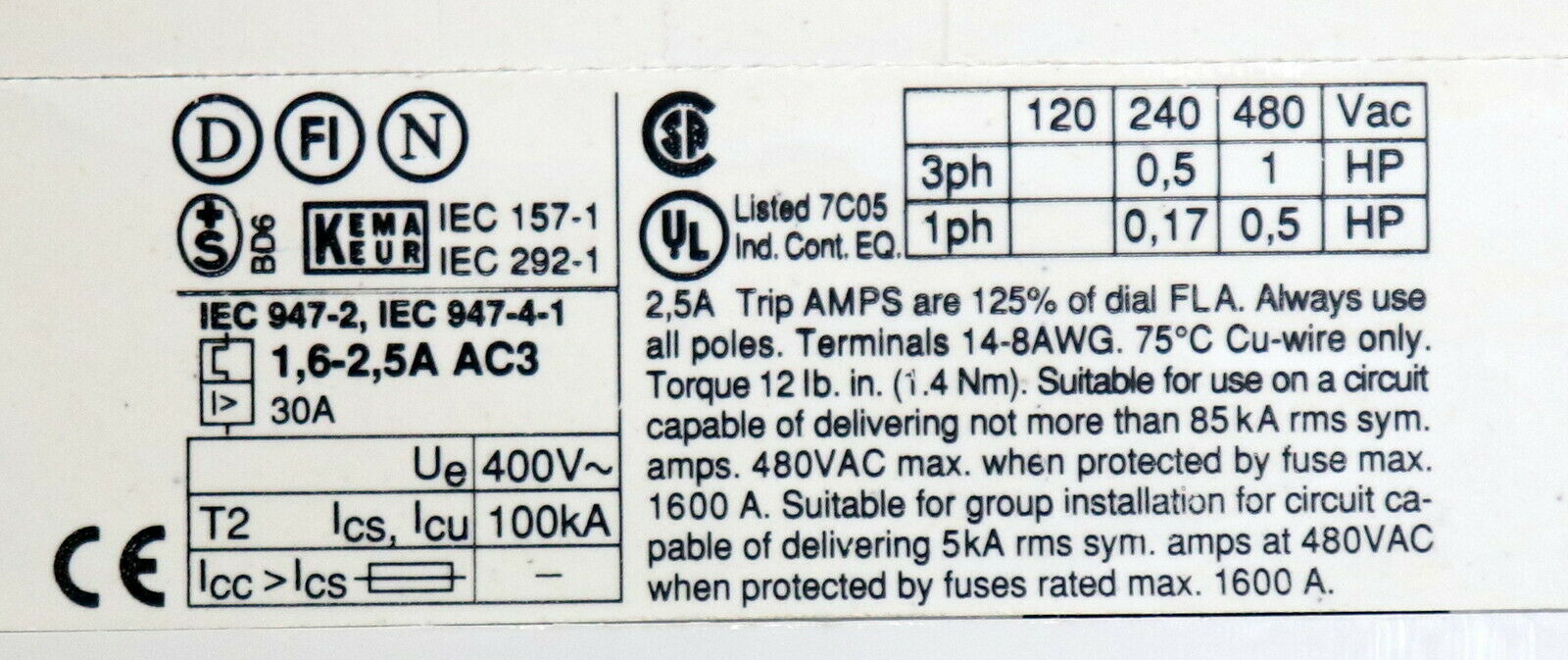 ABB Motorschutzschalter 1,6-2,5A 1SAM150001R0007 MS325-2,5 + HK