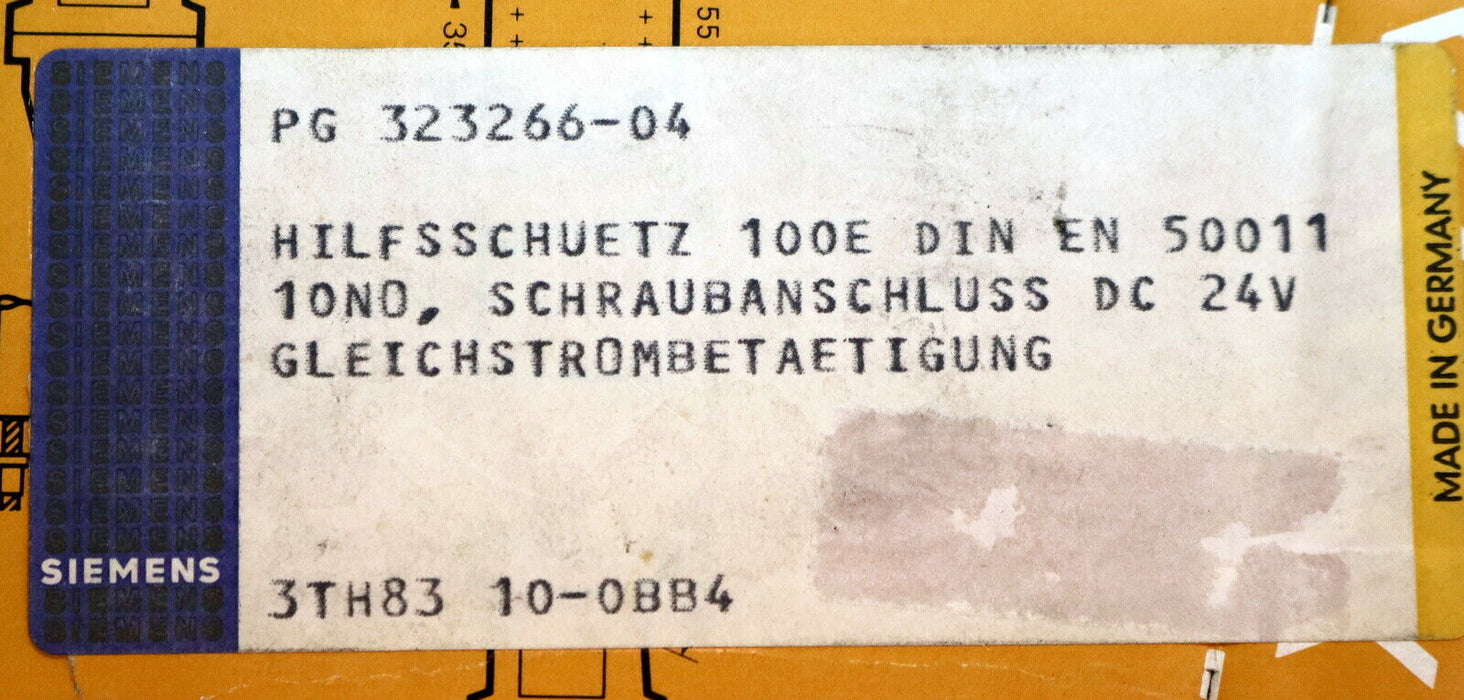 SIEMENS Hilfsschütz 3TH8310-0B Spulenspannung 24VDC 10S + 10NO - unbenutzt