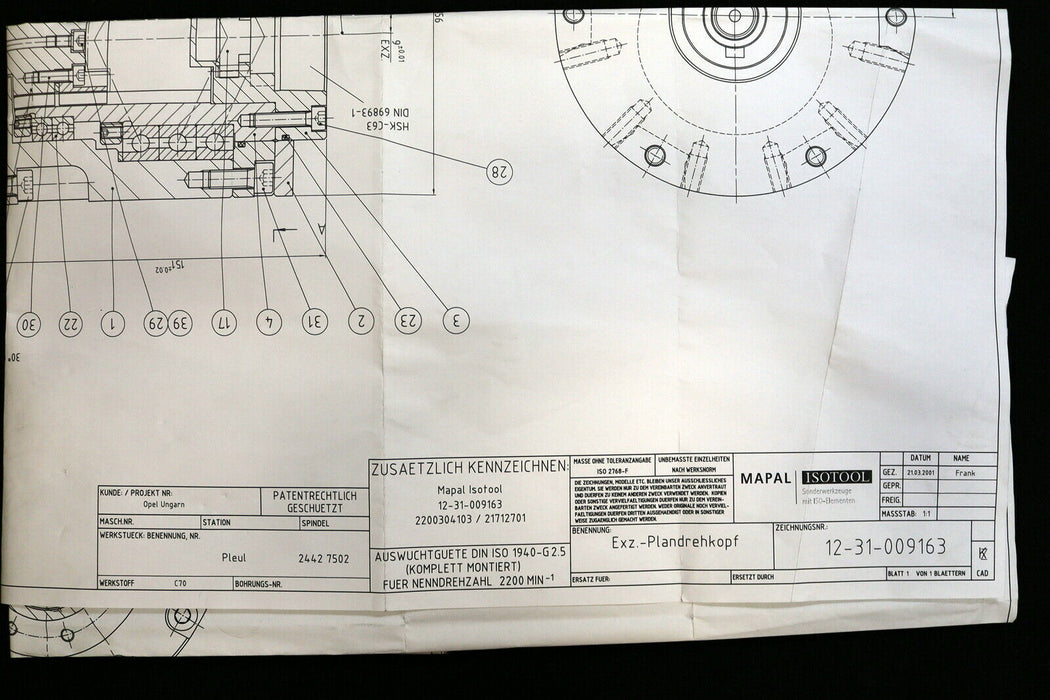 MAPAL ISOTOOL Exzentrischer Plandrehkopf Zeichnungsnr. 12-31-009163 Länge 151mm