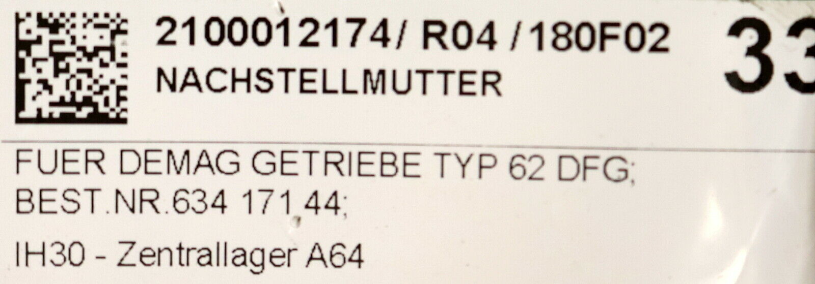 DEMAG Nachstellmutter Art.Nr. 63417144 für DEMAG Getriebe Typ 62 DFG unbenutzt