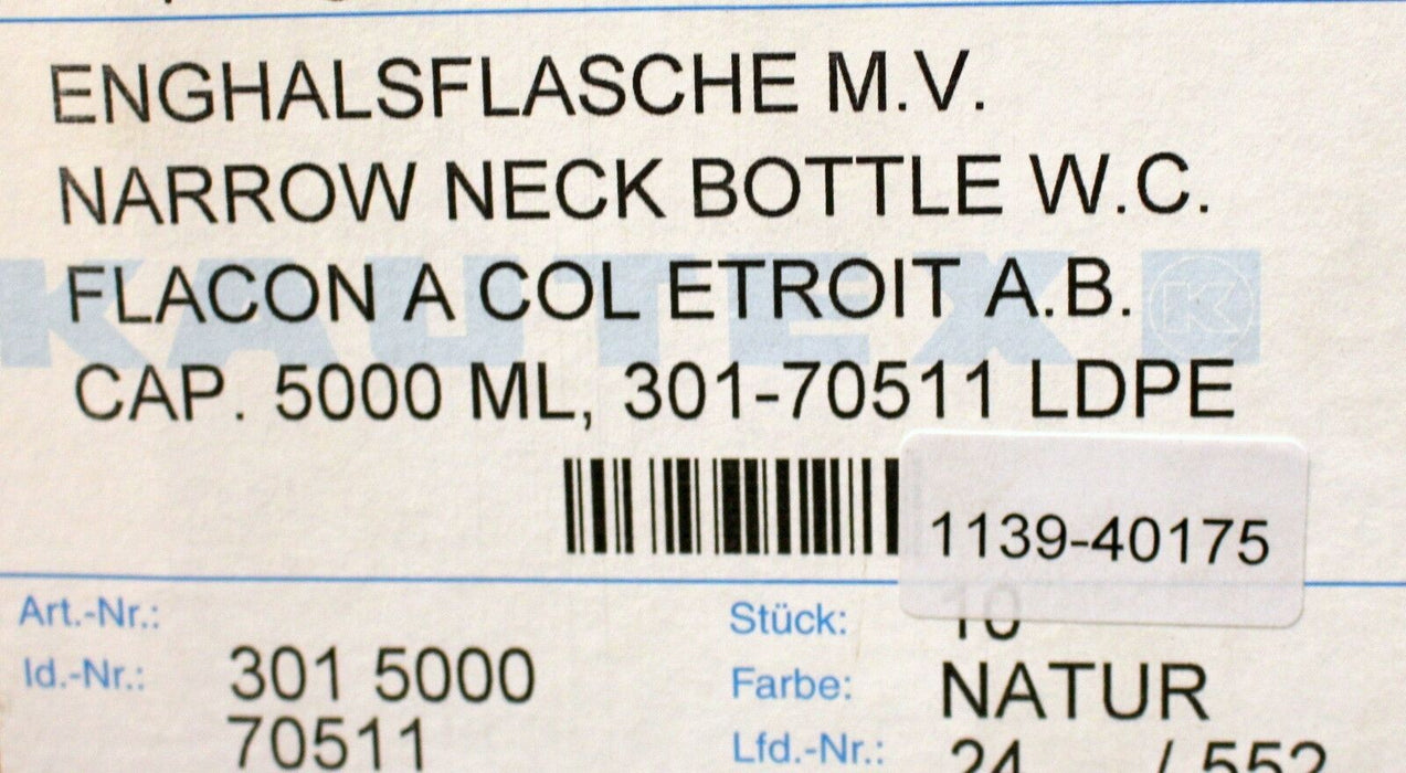 KAUTEX Enghalsflasche 5000ml 3015000 70511 Farbe natur LDPE rund mit Verschluss