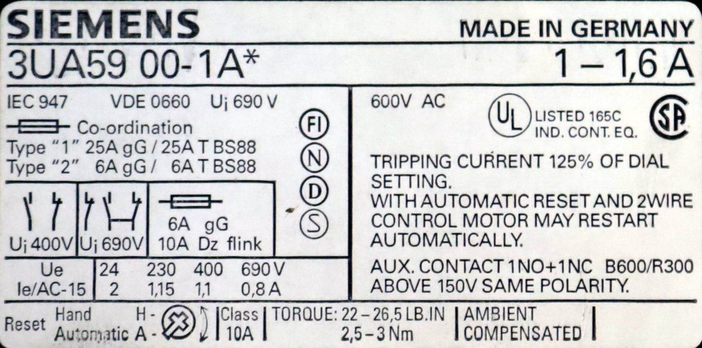 Bild des Artikels SIEMENS-Überlastrelais-overload-relay-3UA5900-1A-1-1,6A-unbenutzt