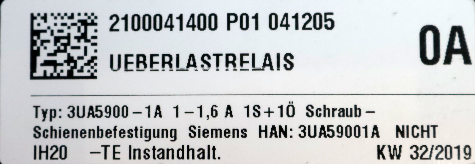 Bild des Artikels SIEMENS-Überlastrelais-overload-relay-3UA5900-1A-1-1,6A-unbenutzt