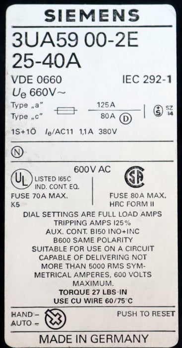 Bild des Artikels SIEMENS-Überlastrelais-overload-relay-3UA5900-2E-25-40A-unbenutzt