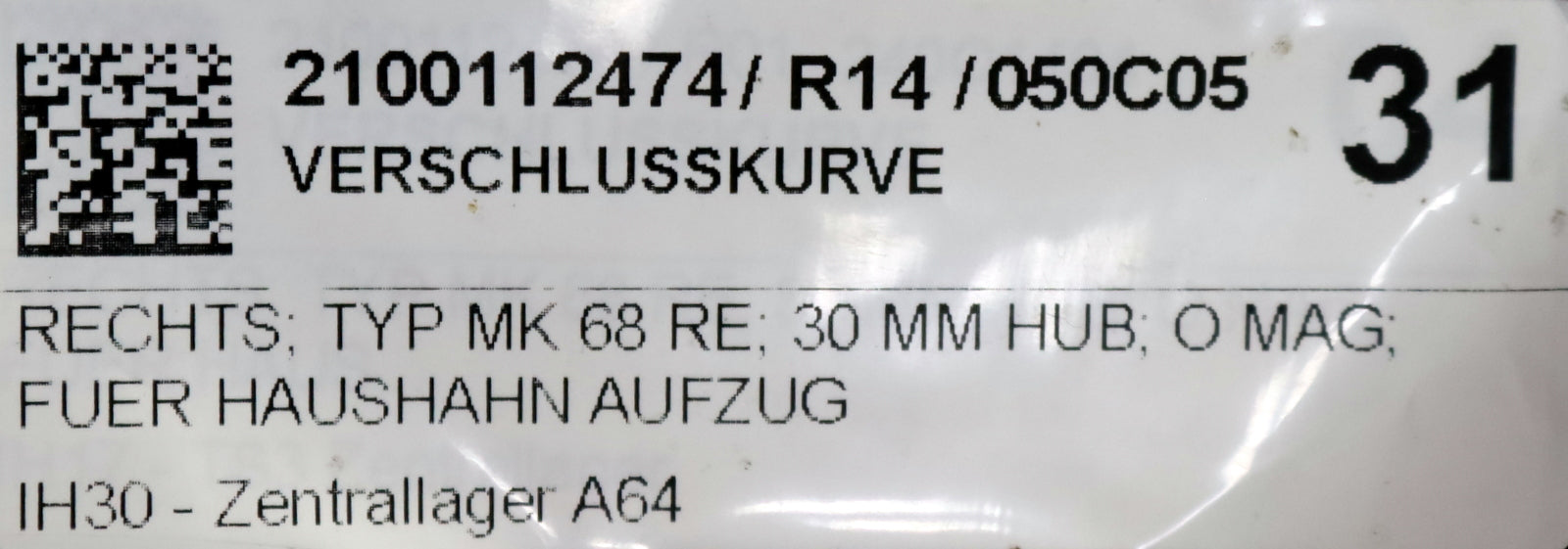 Bild des Artikels HAUSHAHN-Verschlusskurve-250.603.080-mit-410.900.111-für-HAUSHAHN-Aufzug-Rechts