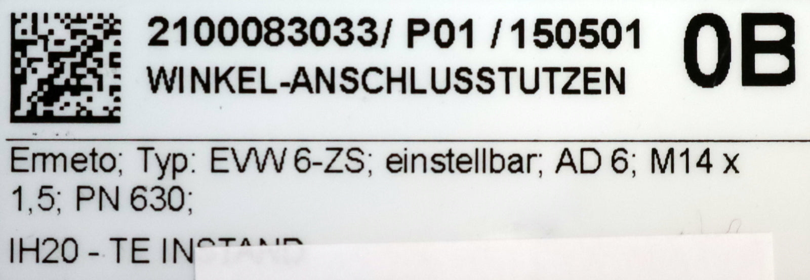 Bild des Artikels ERMETO-5x-Winkel-Anschlussstutzen-Typ:-EVW6-ZS-M14x1,5-AD6-PN630-einstellbar