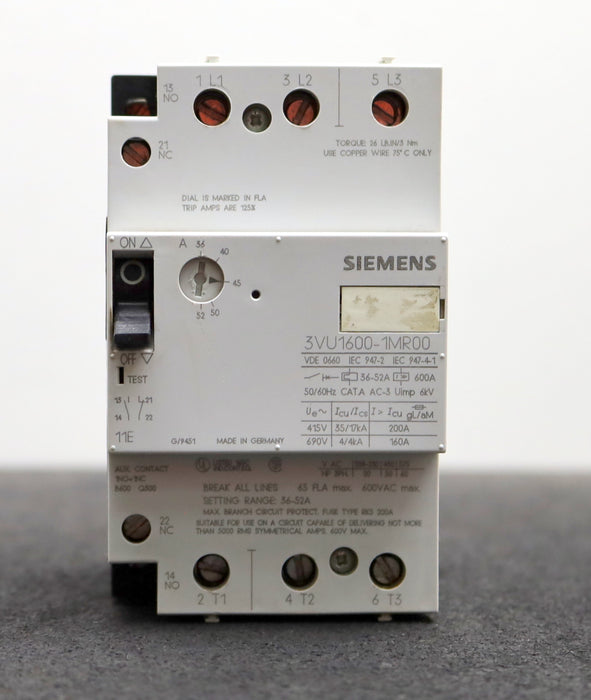 Bild des Artikels SIEMENS-SIRIUS-Leistungsschalter-3VU1600-1MR00-36-52A-max-600VAC-gebraucht