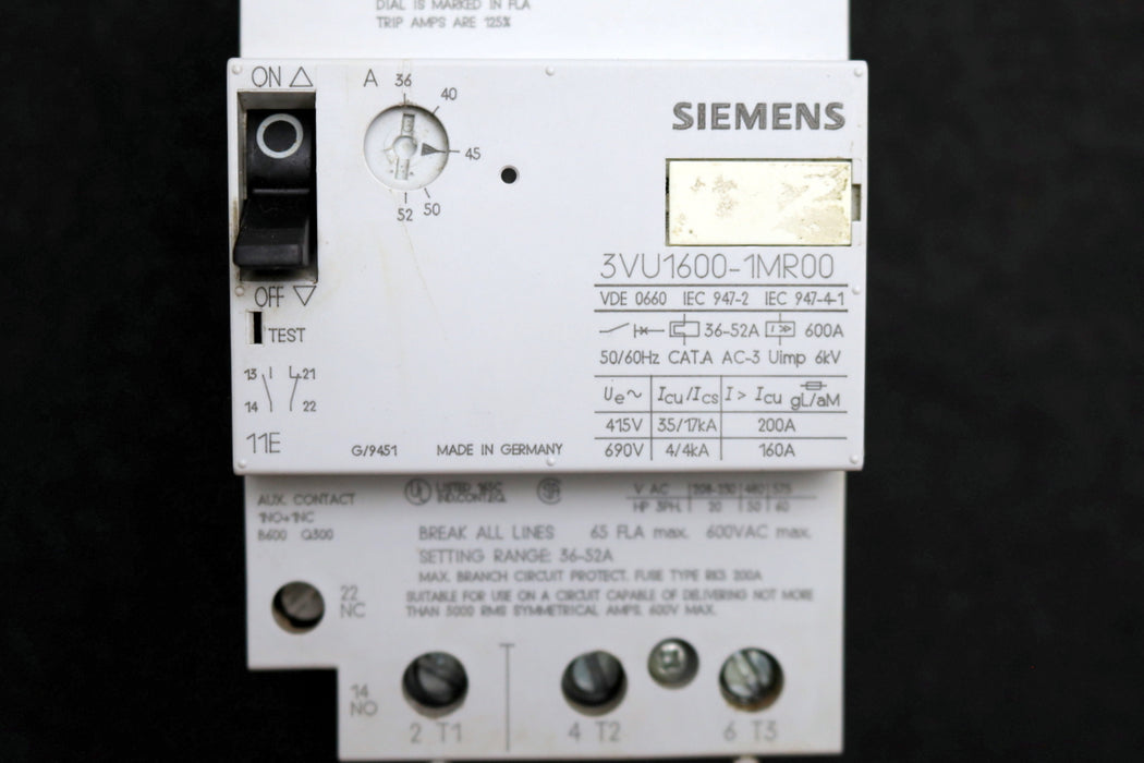 Bild des Artikels SIEMENS-SIRIUS-Leistungsschalter-3VU1600-1MR00-36-52A-max-600VAC-gebraucht