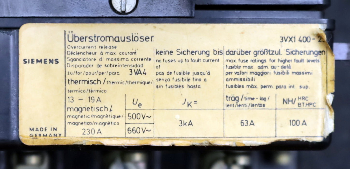 Bild des Artikels SIEMENS-Überstrommauslöser-3VA4-25A-500VAC-gebraucht