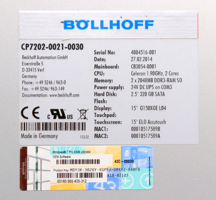 Bild des Artikels BÖLLHOFF-Panel-PC-Tragarmmontage-CP7202-0021-0030-Farb-Touch-Display-15"---2014