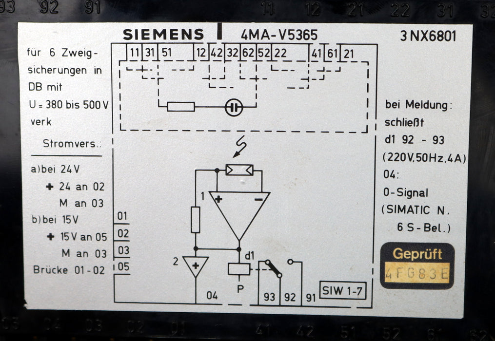 Bild des Artikels SIEMENS-Monitor-Sicherung-4MA-V5365-gebraucht