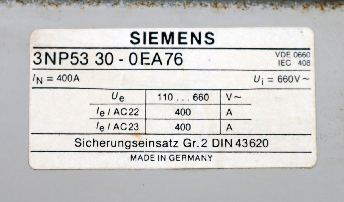 Bild des Artikels SIEMENS-Lasttrennschalter-3NP5330-0EA76-IN=-400A-Ue=-110-660VAC-Gr.-2-DIN43620