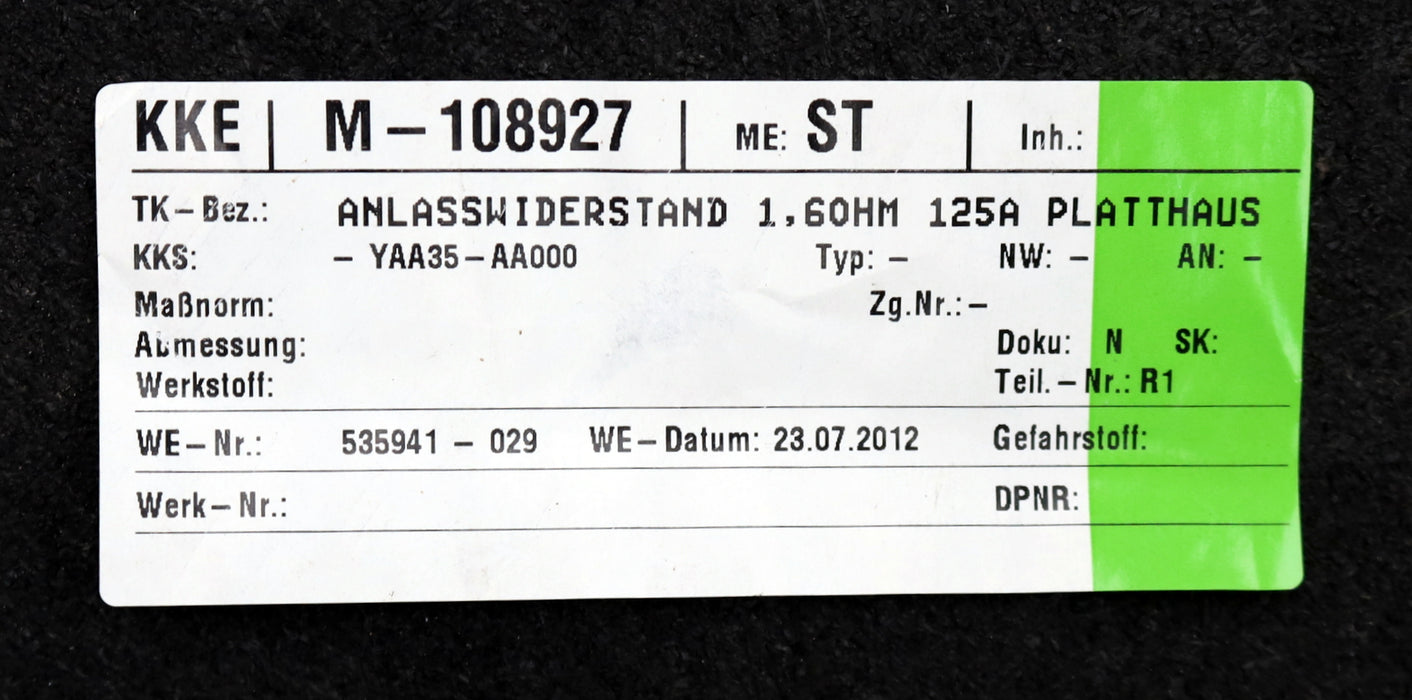 Bild des Artikels PLATTHAUS-Anlasswiderstand-WS-30-1,6-Ohm-125A-KB-1min-73-x-17,5-x-40cm-unbenutzt