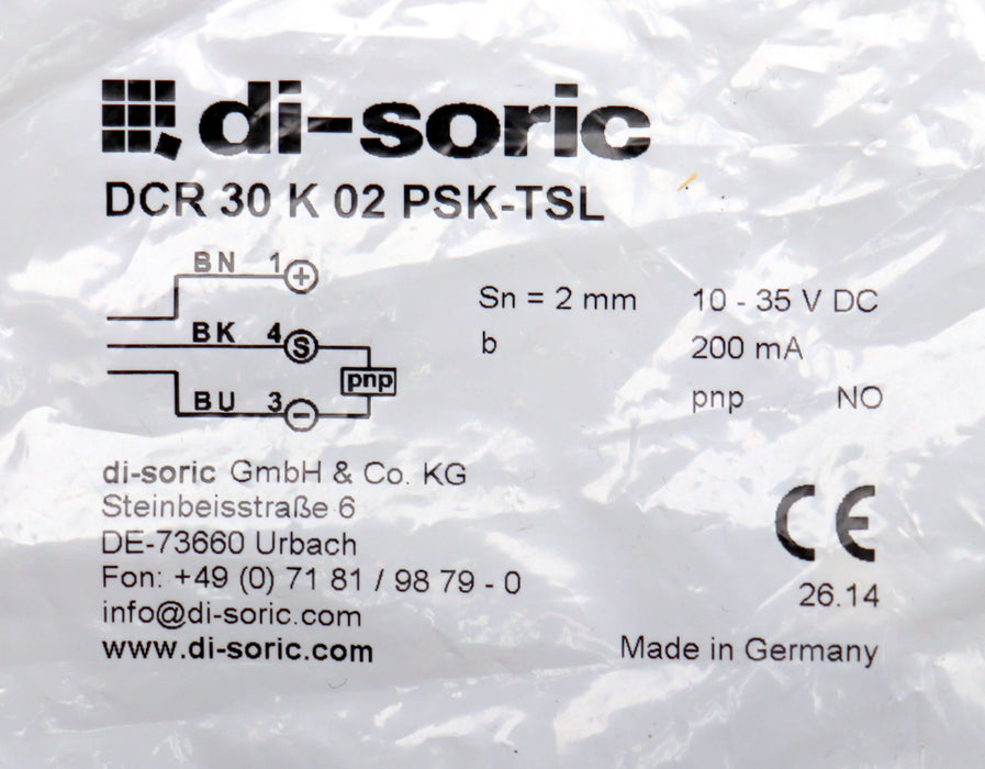 Bild des Artikels DI-SORIC-Nährungsschalter-DCR-30-K-02-PSK-TSL-Sn=-2mm-10-35VDC-200mA-unbenutzt