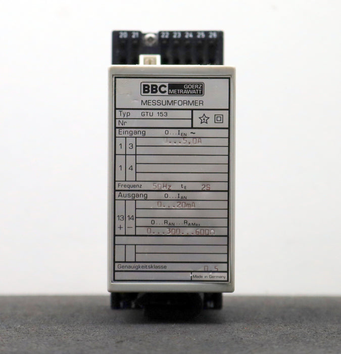 Bild des Artikels BBC-Messumformer-GTU-153-Eingang:-0-5,0A-Frequenz-50Hz-ter-2S-Ausgang:-0-20mA