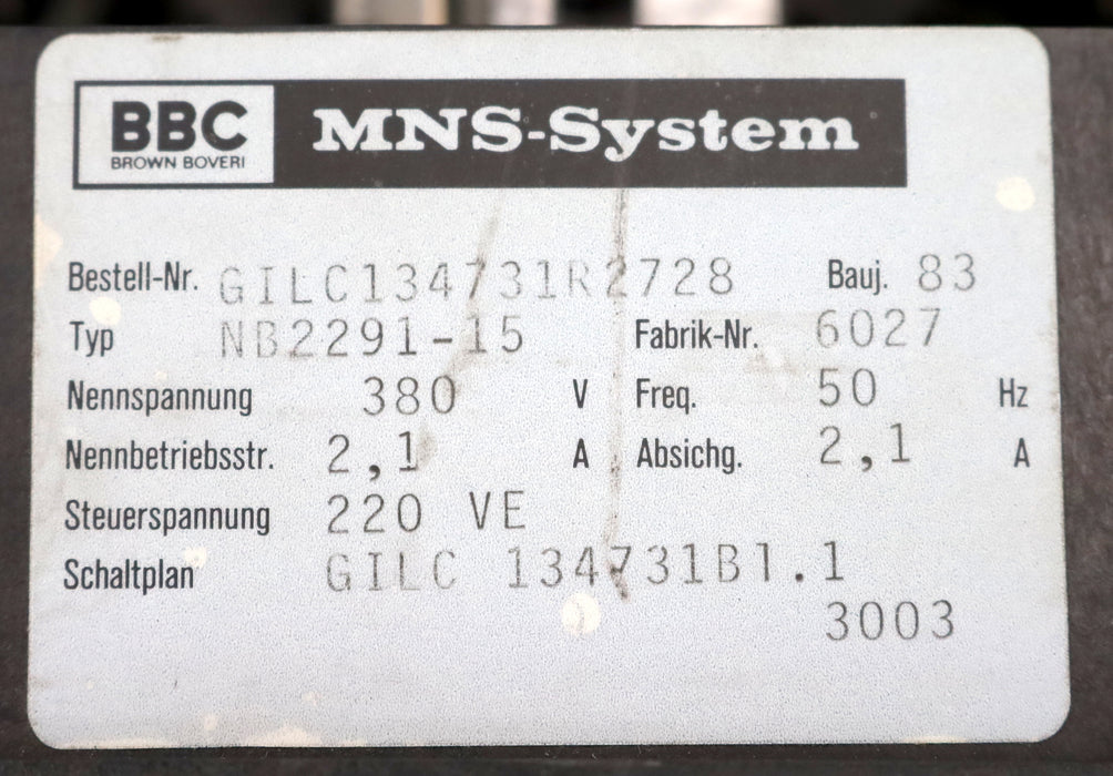 Bild des Artikels BBC-/-ABB-MNS-System-Einschubelement-Typ-NB2291-15-GILC-134731-Bl.1-50Hz-380V