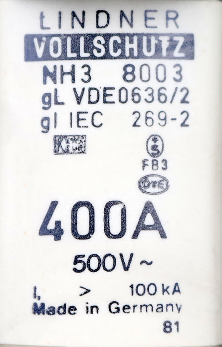 Bild des Artikels LINDNER-3x-NH-Sicherungseinsatz-fuse-link-NH3-8003-400A-500VAC-100kA-Vollschutz