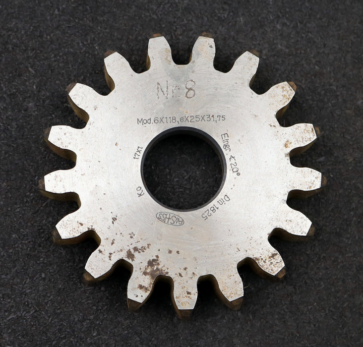 Bild des Artikels PWS-Scheibenschneidrad-gear-shaper-m=-6mm-EGW-20°-Z=-17-Ø117x23xØ1-1/4"-DIN-1825