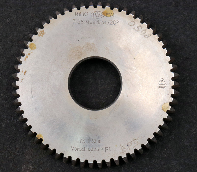 Bild des Artikels PWS-Scheibenschneidrad-gear-shaper-m=-1,75mm-EGW-20°-Z=-58-Ø107x16xØ1-1/4"