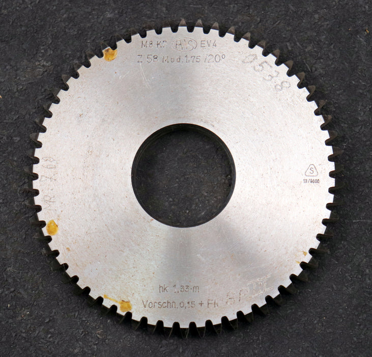 Bild des Artikels PWS-Scheibenschneidrad-gear-shaper-m=-1,75mm-EGW-20°-Z=-58-Ø105x10xØ1-1/4"