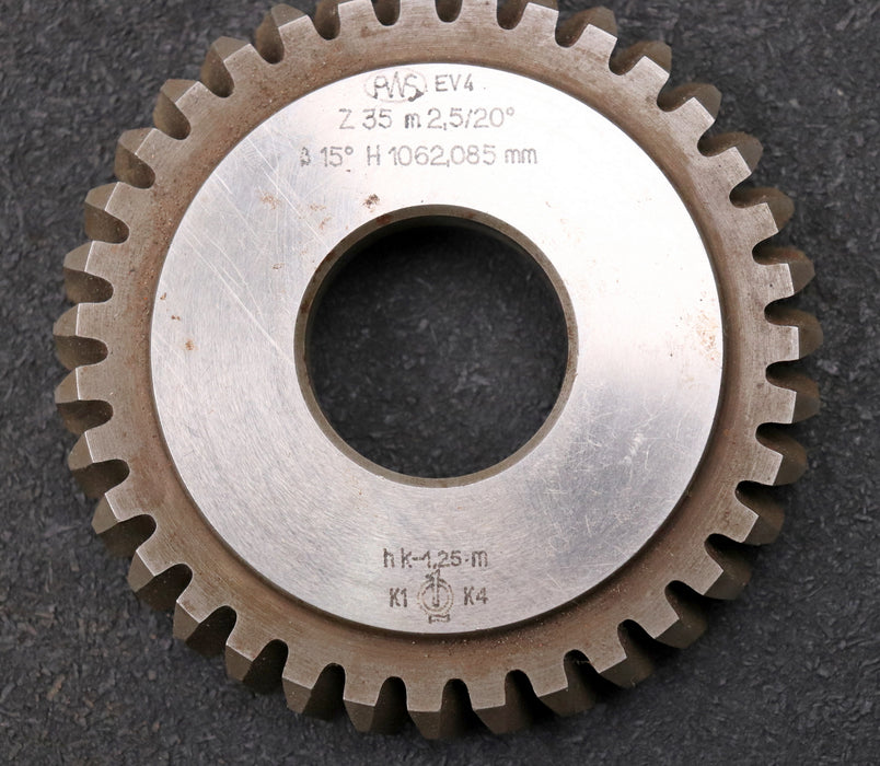 Bild des Artikels PWS-Scheibenschneidrad-gear-shaper-m=-2,5mm-EGW-20°-Z=-35-schrägverzahnt-LINKS