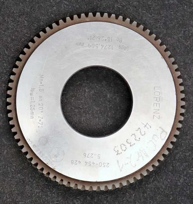 Bild des Artikels LORENZ-Scheibenschneidrad-Treppenschliff-m=-1,5mm-EGW-20°-Z=-72-Ø117x17xØ1-3/4"