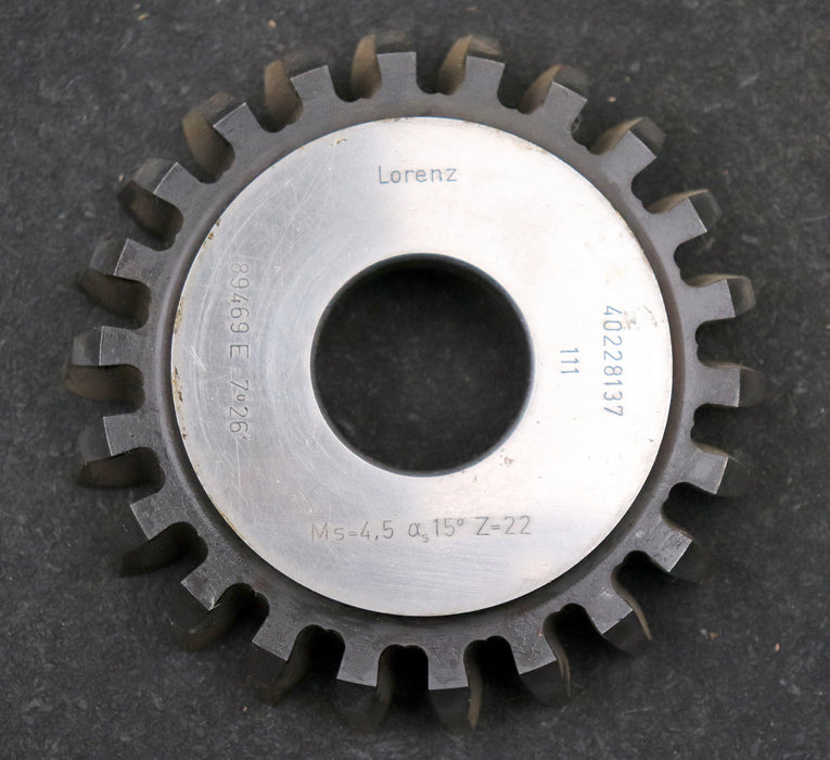 Bild des Artikels LORENZ-Scheibenschneidrad-Treppenschliff-m=-4,5mm-EGW-15°-Z=-22-Ø111x24xØ1-1/4"