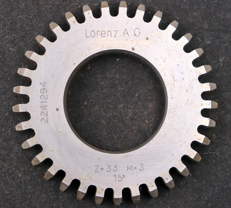 Bild des Artikels LORENZ-Scheibenschneidrad-gear-shaper-m=-3mm-EGW-15°-Z=-33-Ø106x13xØ50mm