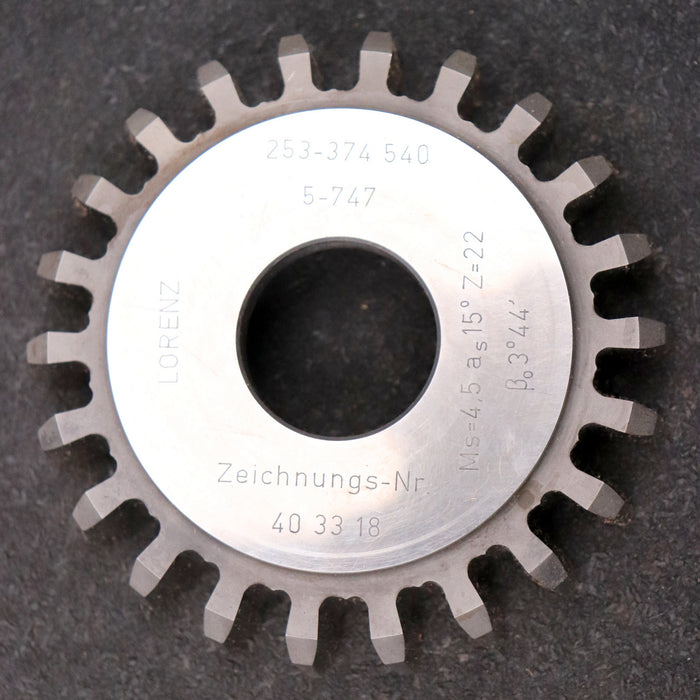 Bild des Artikels LORENZ-Scheibenschneidrad-Treppenschliff-m=-4,5mm-EGW-15°-Z=-22-ß-3°44'